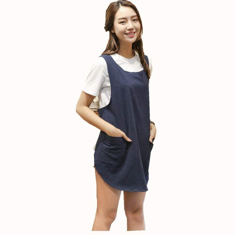 KKTOCHVC Japanese Style Apron - Soft Cotton Linen with Two Side Pockets, X Cross Halter Apron for Women, DIY Project, Crafting, Cooking, Baking (Navy Blue) - Image 2